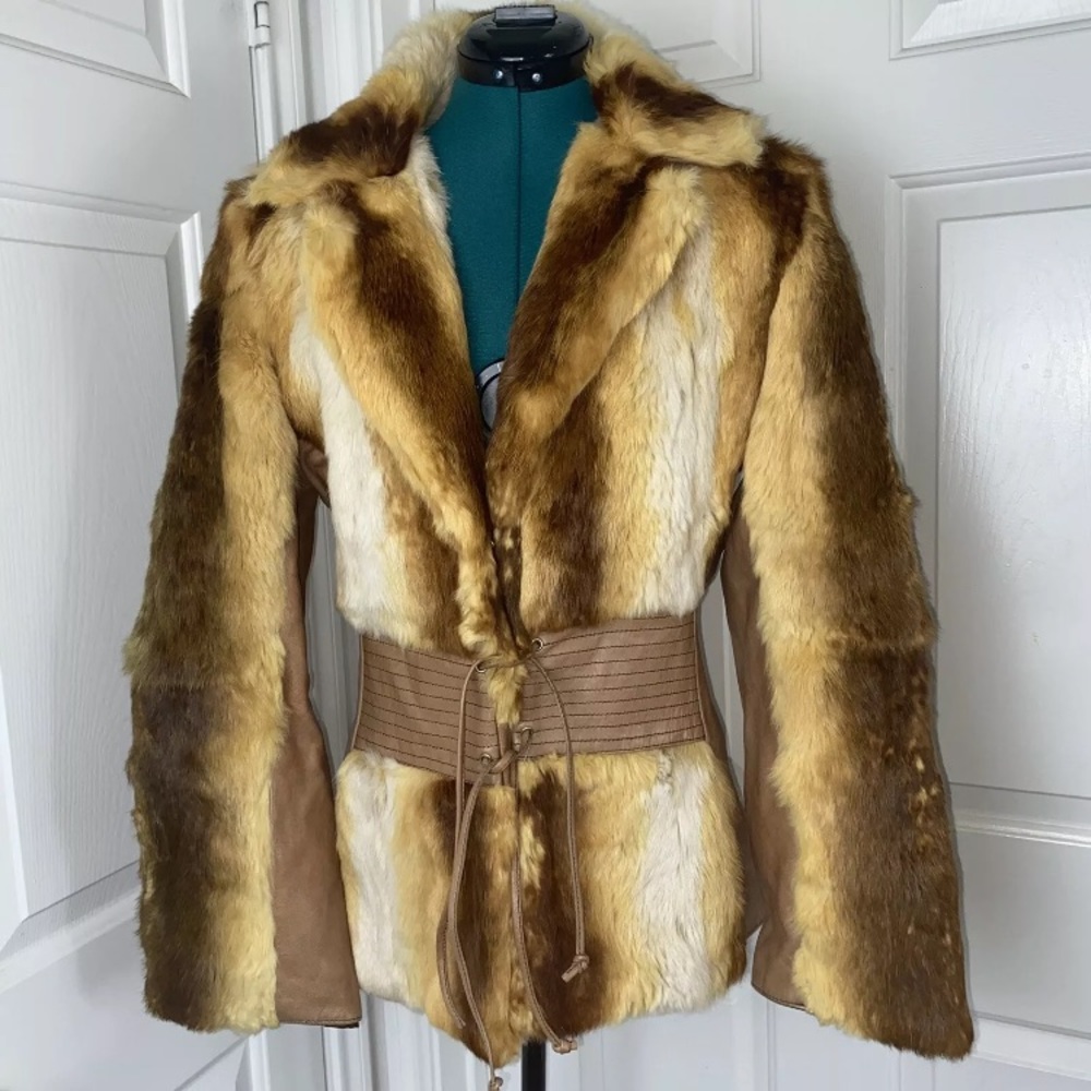 Vintage RARE Logo Baby Phat Real rabbit fur coat Sz M Medium Y2K Winter Holidays